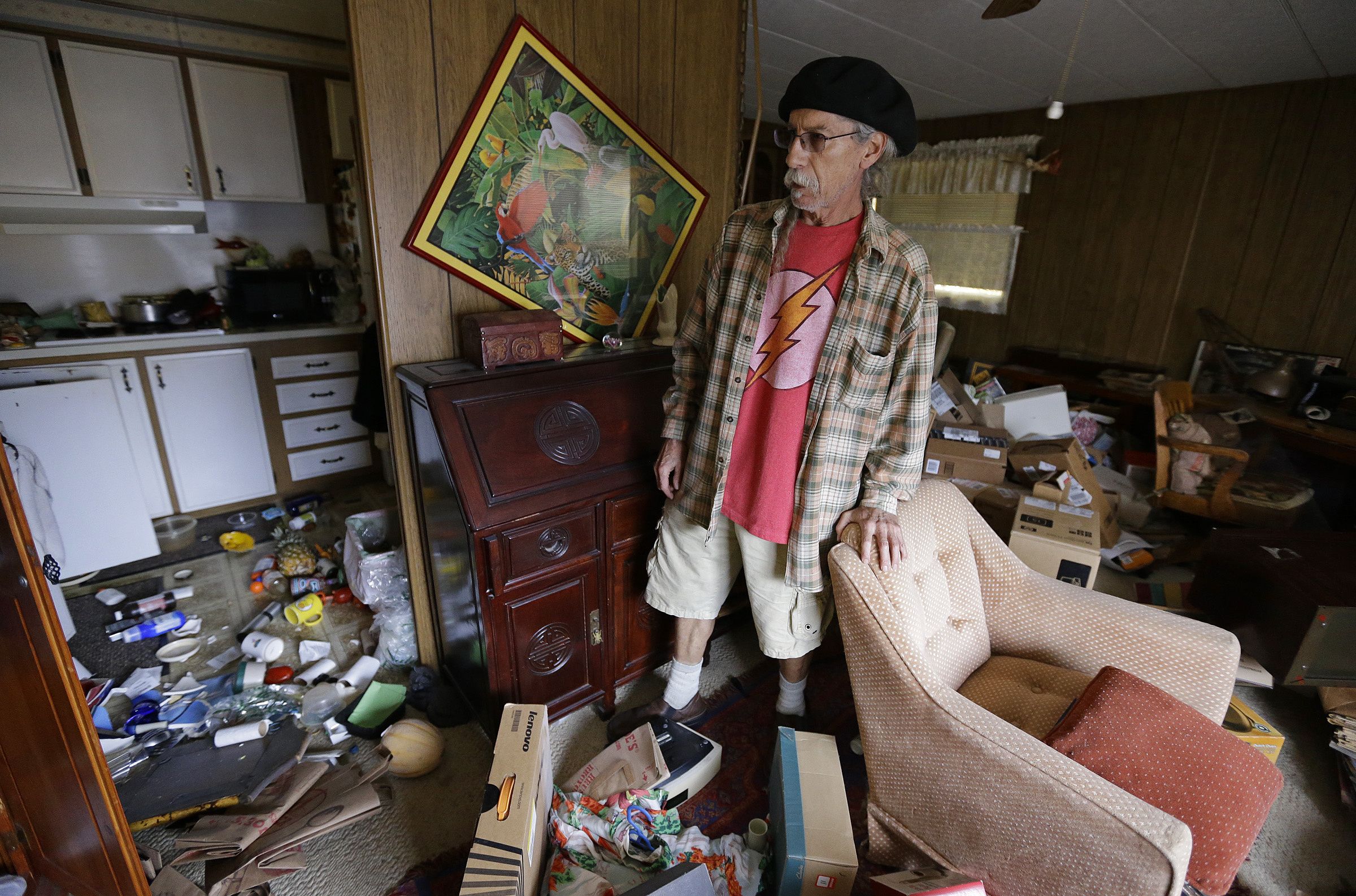 Home interior in aftermath of 2014 earthquake in Napa Valley