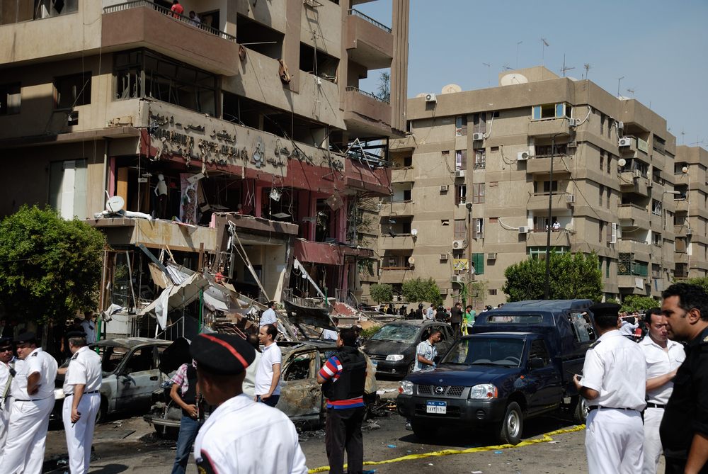 The site of an explosion that was targeting the Interior Minister in Mostafa el-Nahas St. in Nasr City, Cairo, Egypt on Sept. 5, 2013