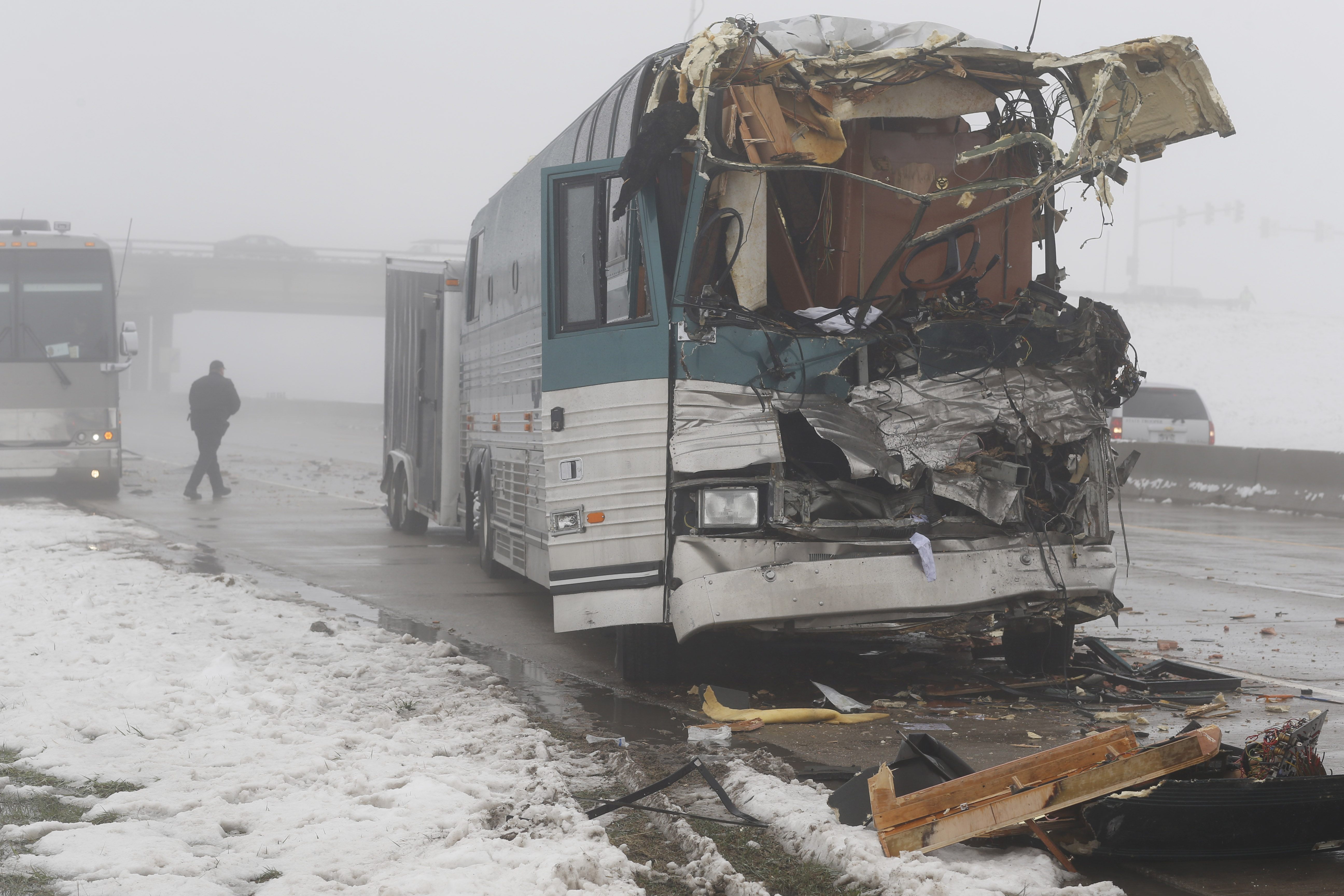 tour bus involved in an accident with a tractor trailer