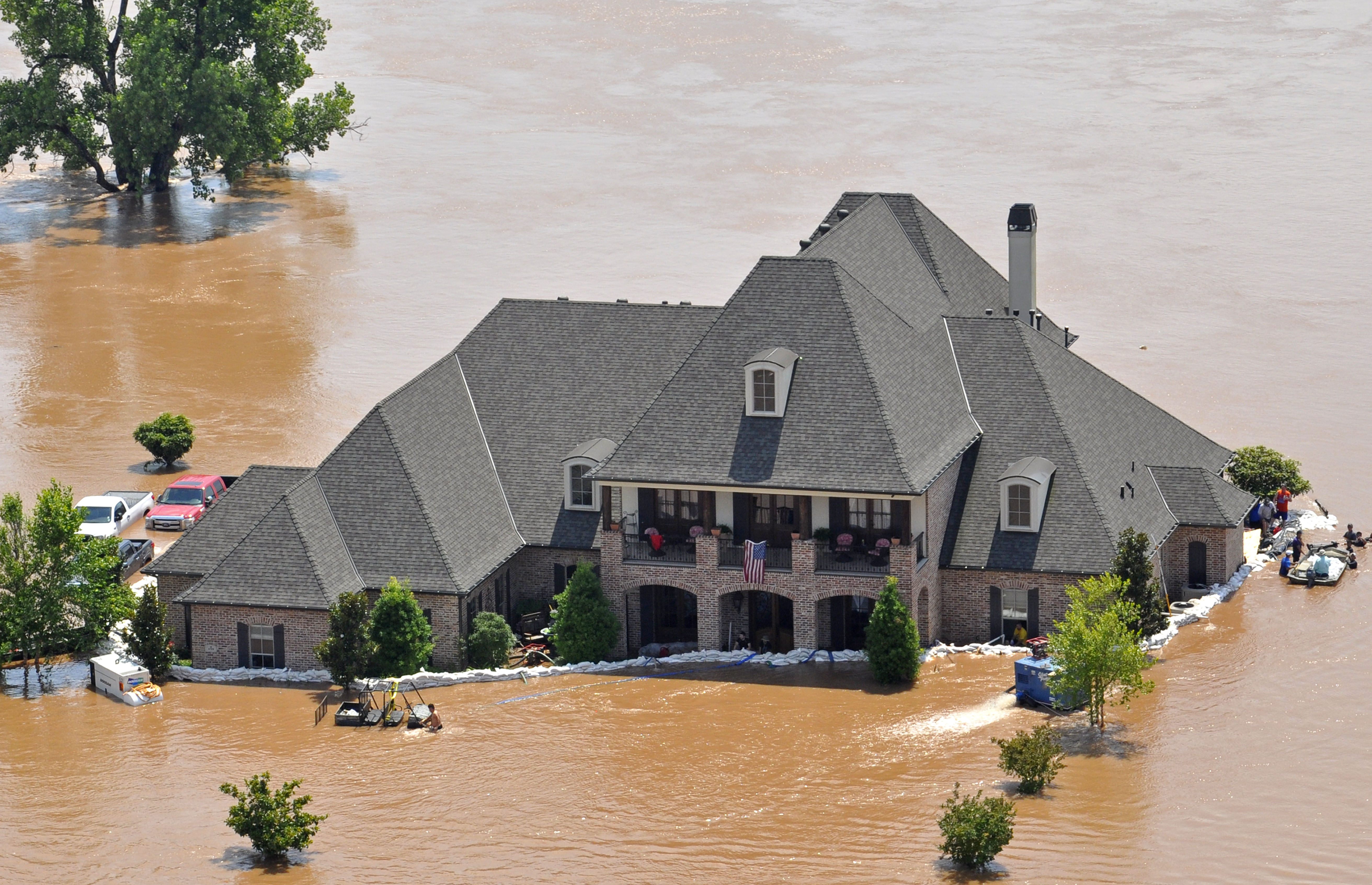 Sandbagged home during flooding from the Red River in the River Bluff subdivision of Bossier City, La., Monday, June 8, 2015