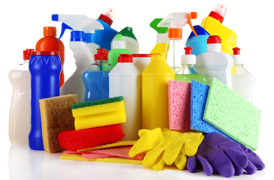 Household cleaners generic color sponges rubber gloves shutterstock_137606990-Africa Studio