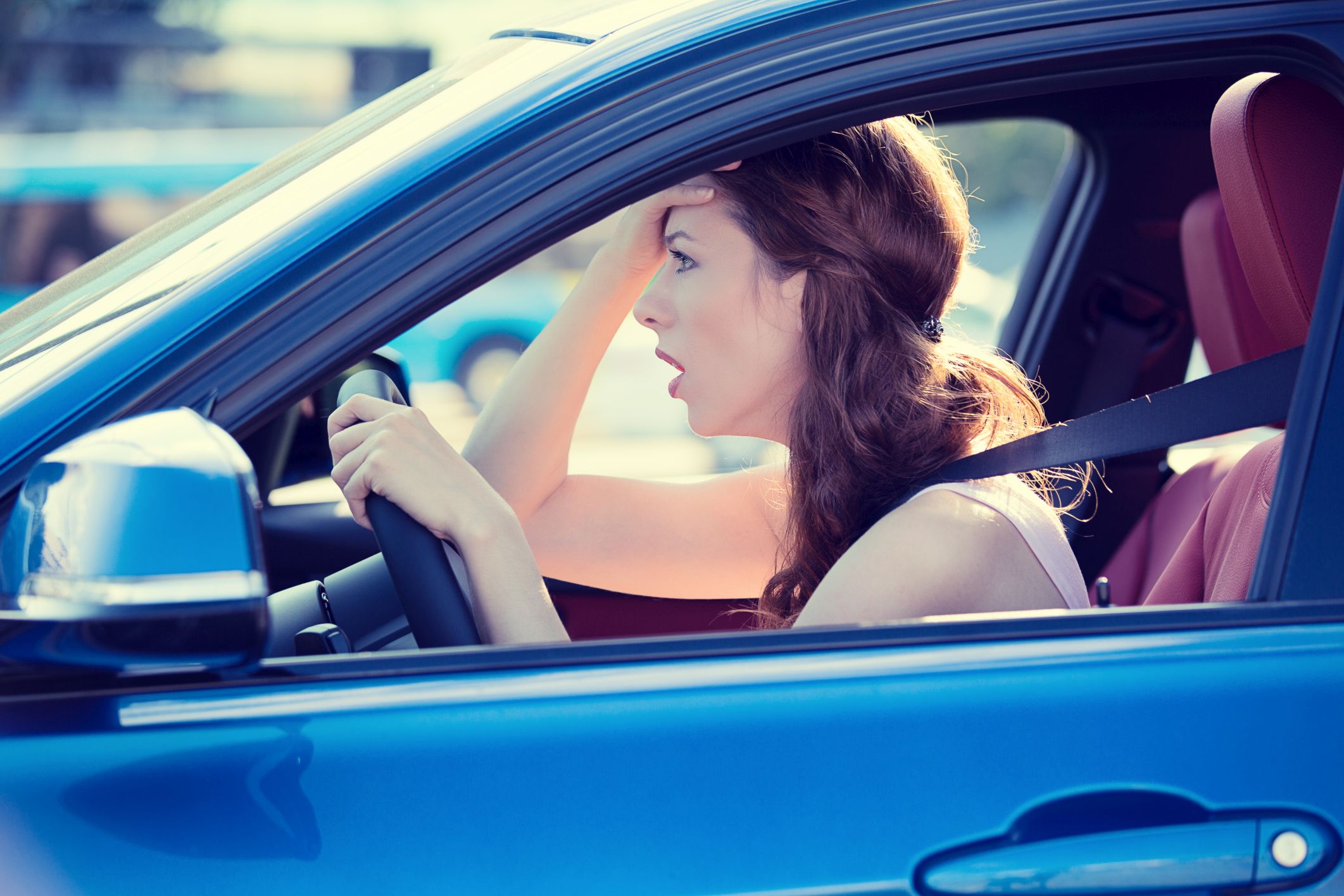stressed female car driver