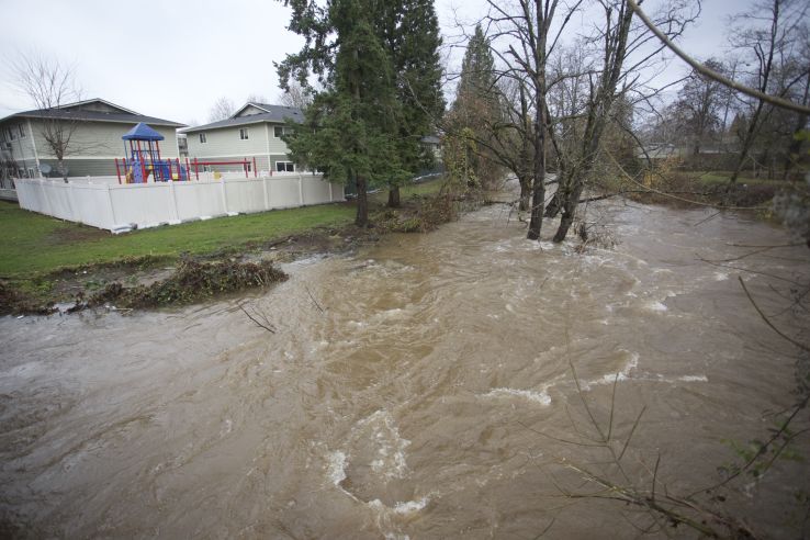 Johnson Creek swells near flood stage in Portland, Ore.