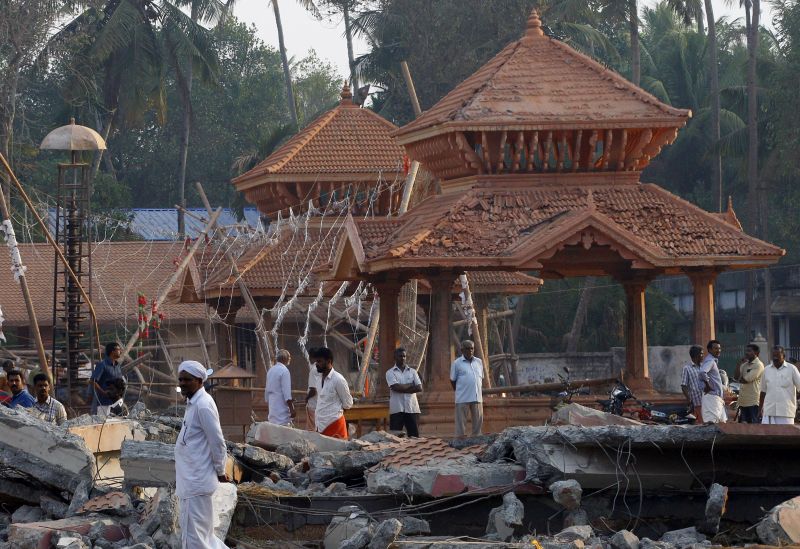 massive fire broke out during a fireworks display at the Puttingal temple complex