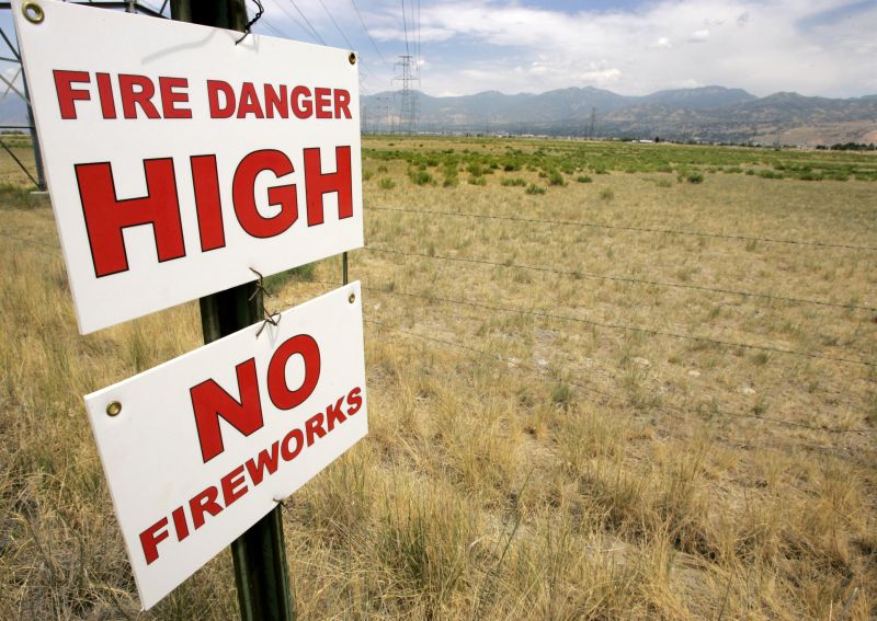 Fire Danger High, No Fireworks sign