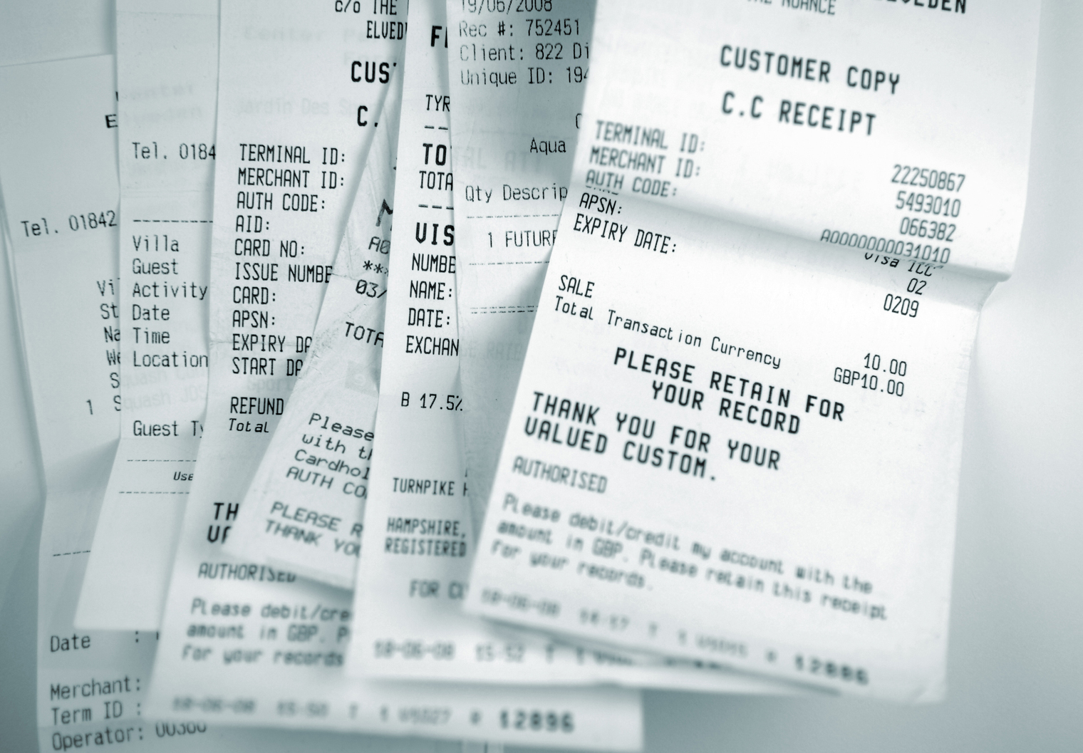Pile of cash register receipts