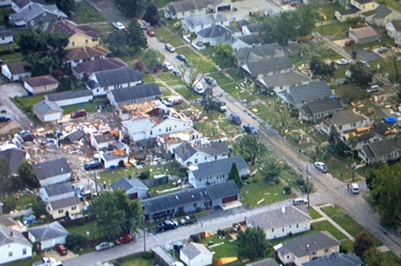 tornado damaged neighborhood in Kokomo, Indiana