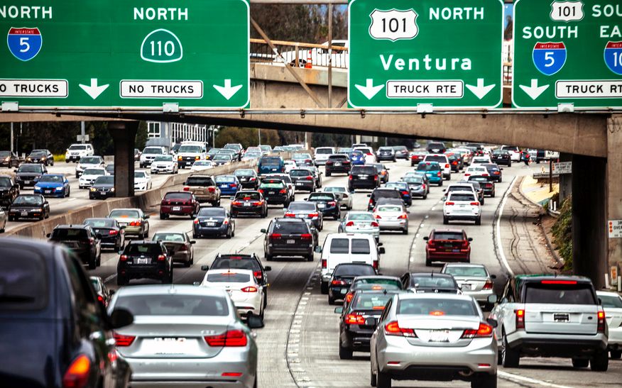 traffic on busy freeway in Los Angeles, Calif
