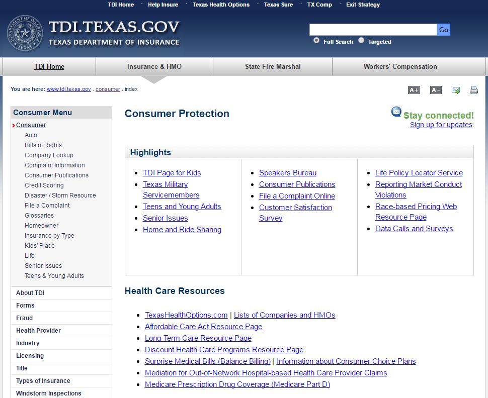 Texas department of insurance website