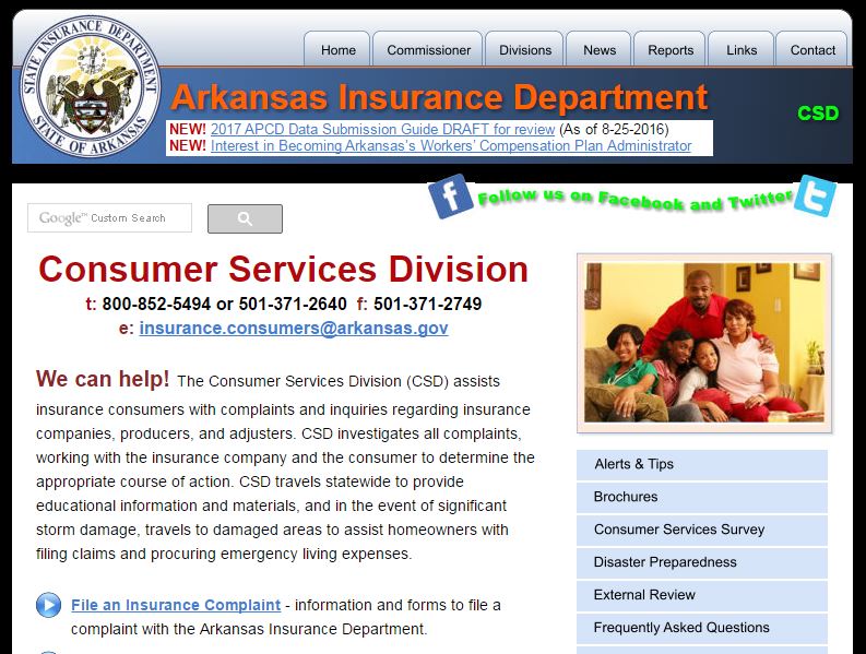 Arkansas Insurance Department website