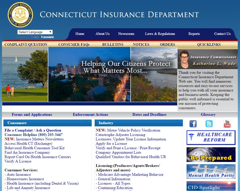 Connecticut Insurance Department webiste
