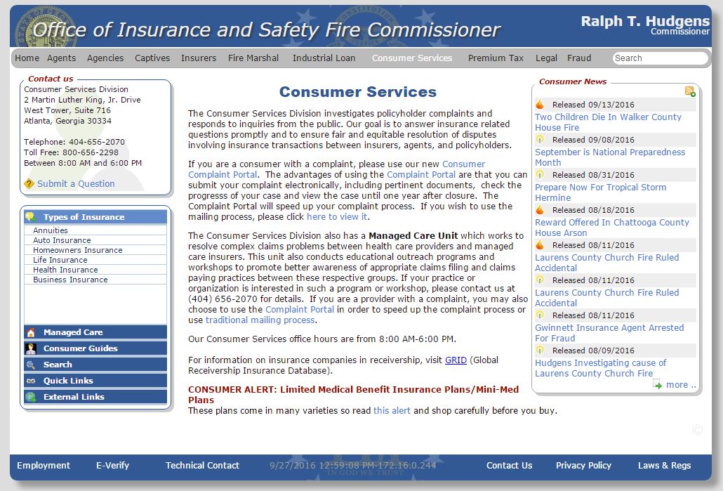 Georgia Department of Insurance website