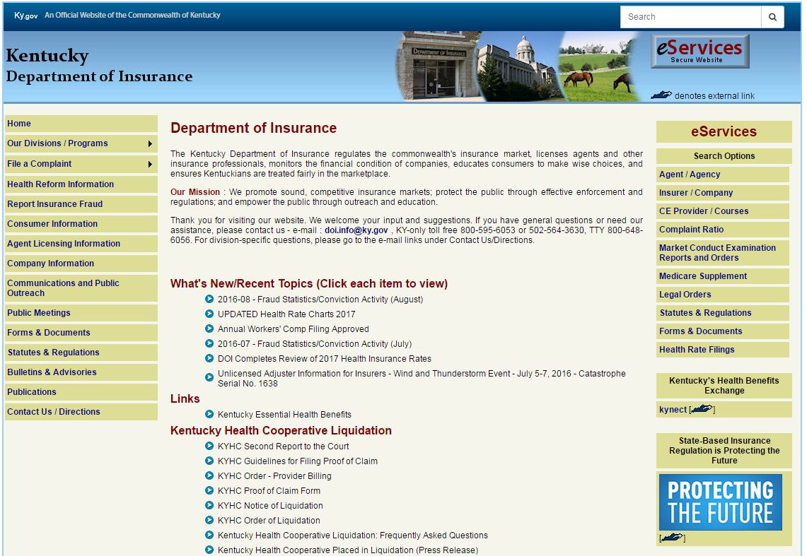 Kentucky Department of Insurance website