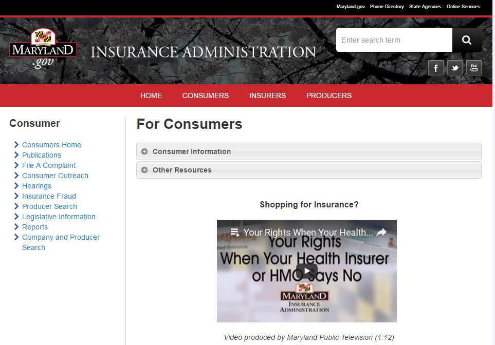 Maryland Insurance Administration website