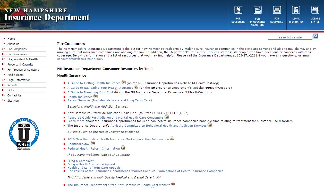 New Hampshire Insurance Department website
