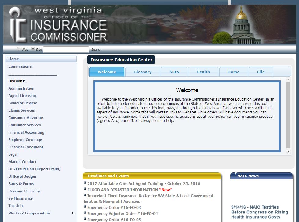 West Virginia Offices of the Insurance Commissioner website