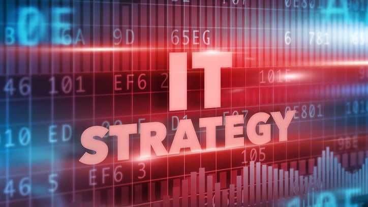 IT strategy in red letters on dark background
