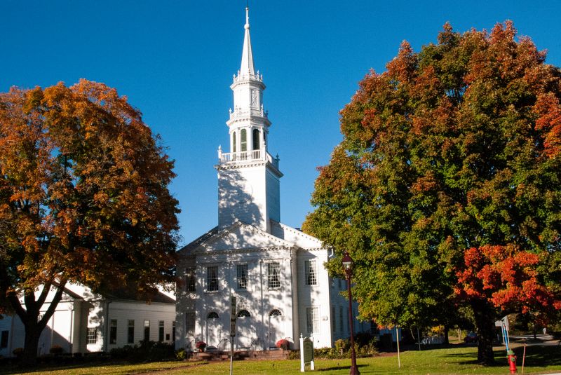 Classic New England church in Avon, Connecticut