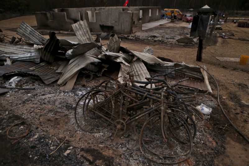 home and bicycles destroyed by wildfire