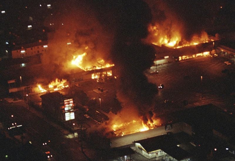 buildings engulfed in flames