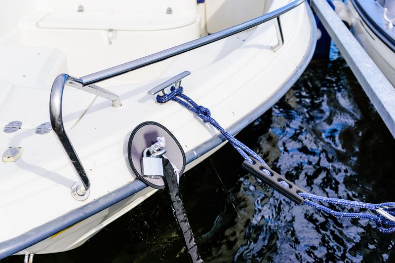 boat secured against theft with padlock