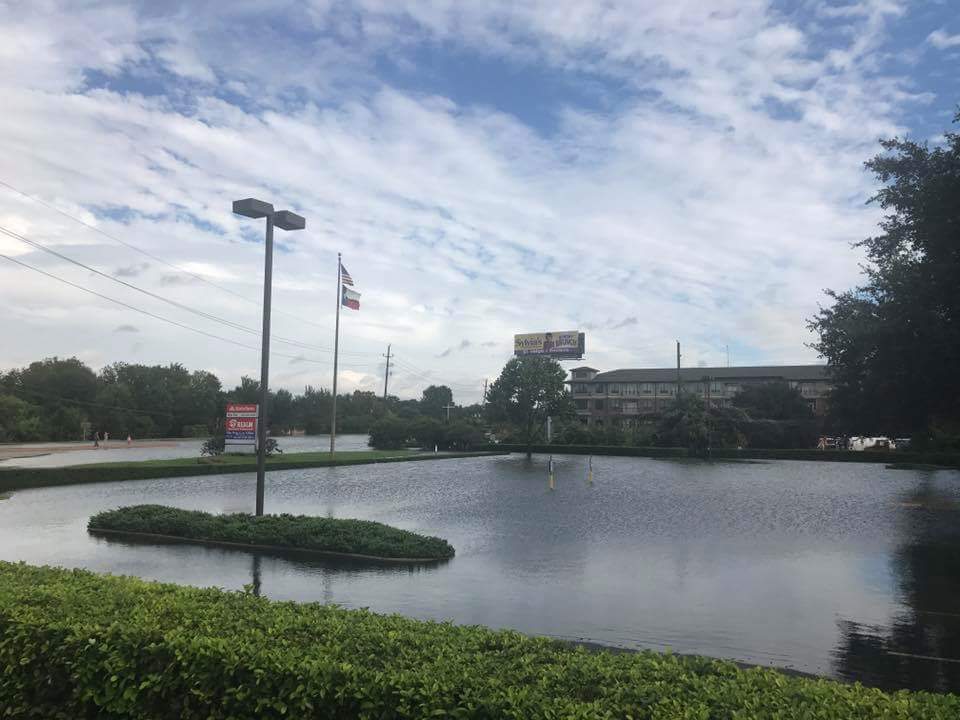 Flooded parking lot in Houston, Texas after Hurricane Harvey