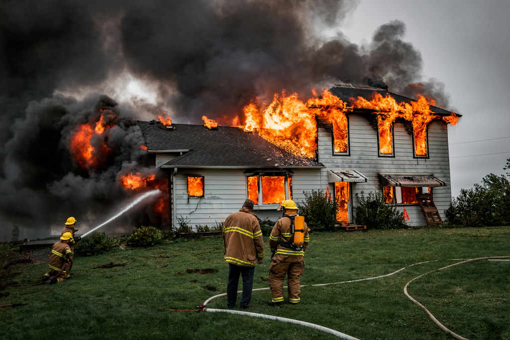 firefighters battling house fire