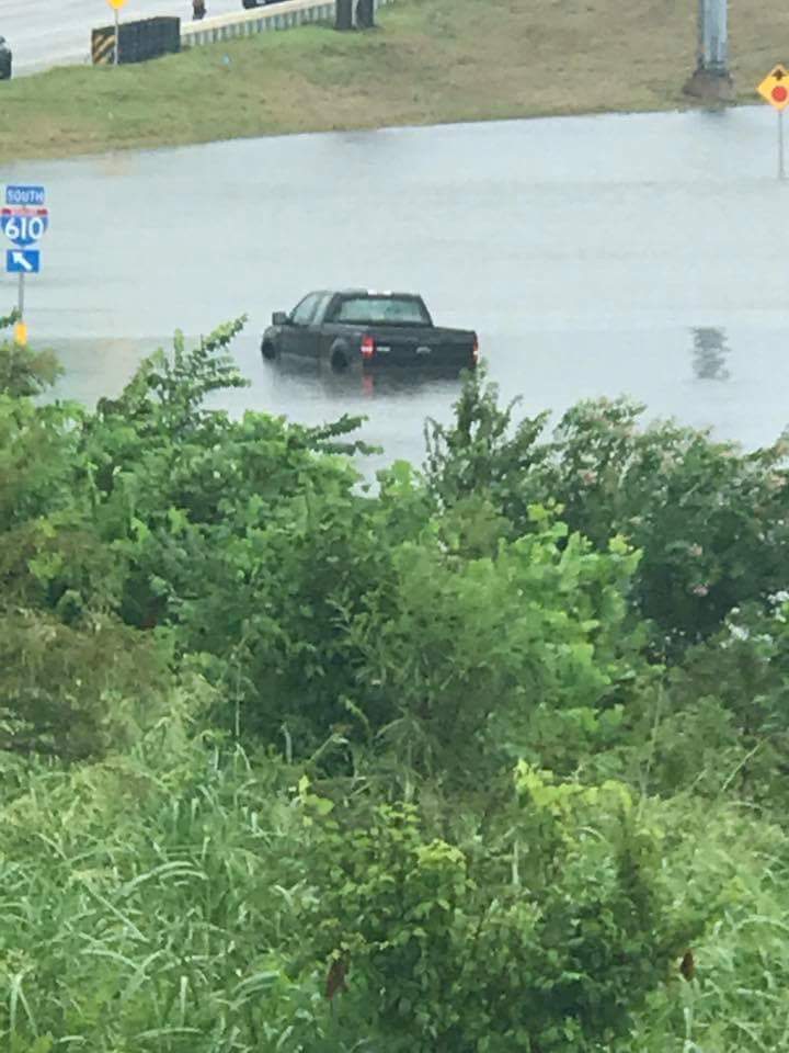Flooded car in Houston after Hurricane Harvey